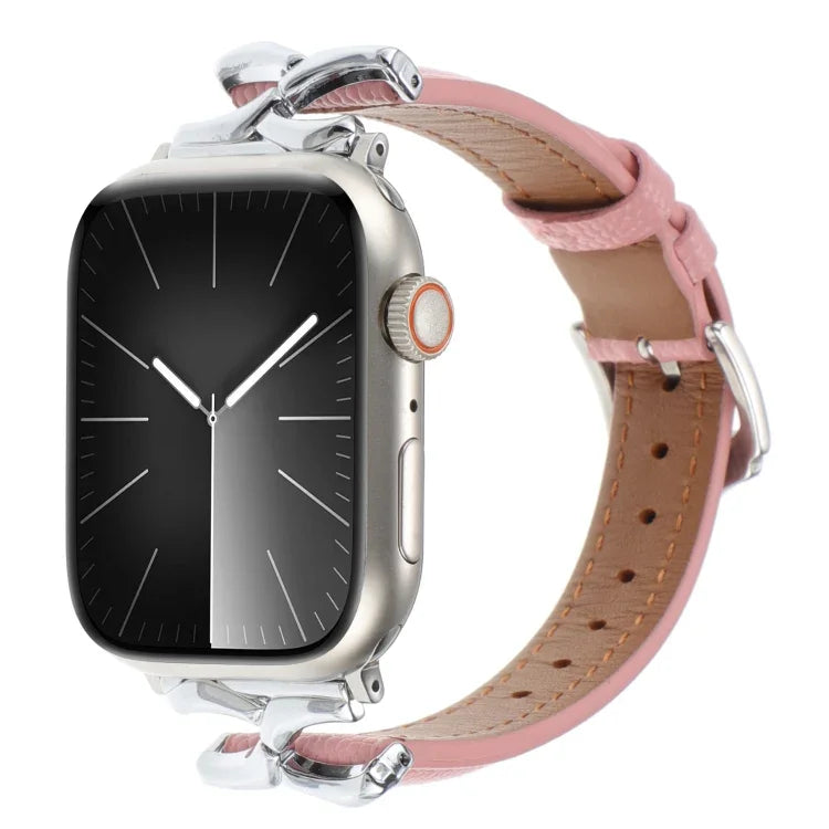 X-shaped Buckle Genuine Leather Watch Band, For Apple Watch 46mm / 49mm / 45mm / 44mm, For Apple Watch 42mm / 41mm / 40mm / 38mm