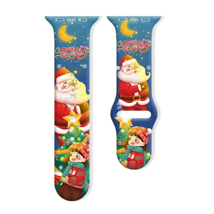 Christmas Pattern Reverse Buckle Silicone Watch Band, For Apple Watch 46mm / 49mm / 45mm / 44mm, For Apple Watch 42mm / 41mm / 40mm / 38mm