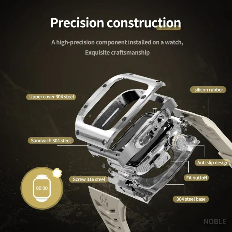 RedPepper Armor Metal Case Integrated Silicone Watch Band, For Apple Watch 44mm / 45mm