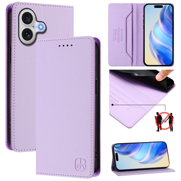 RC01 Dual-Folded Magnetic Suction RFID Leather Phone Case, For iPhone 17e / 16e, For iPhone 17 Pro Max, For iPhone 17 Pro, For iPhone 17, For iPhone Air, For iPhone 16 Pro Max