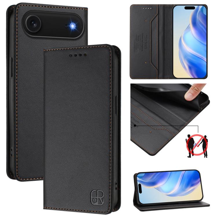 RC01 Dual-Folded Magnetic Suction RFID Leather Phone Case, For iPhone 17e / 16e, For iPhone 17 Pro Max, For iPhone 17 Pro, For iPhone 17, For iPhone Air, For iPhone 16 Pro Max
