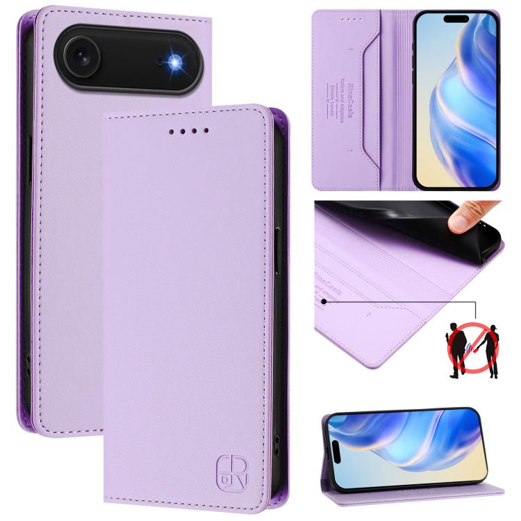 RC01 Dual-Folded Magnetic Suction RFID Leather Phone Case, For iPhone 17e / 16e, For iPhone 17 Pro Max, For iPhone 17 Pro, For iPhone 17, For iPhone Air, For iPhone 16 Pro Max