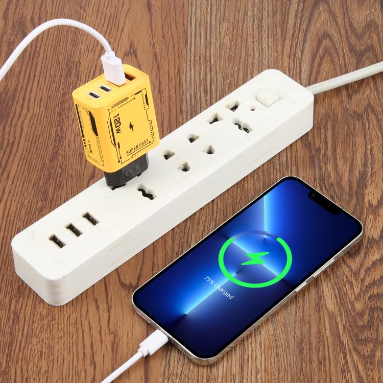 AR-PD14 GaN 120W Charge Adapter 4 Port 2 PD 2 QC 3.0 USB and USB-C / Type-C Fast Charger, EU Plug, US Plug