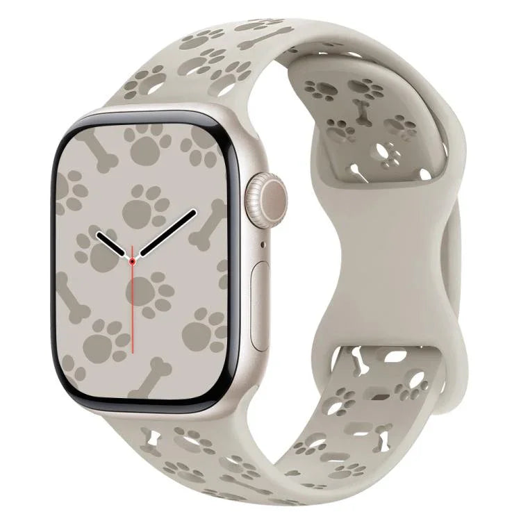 Dog Paw Bones Butterfly Buckle Silicone Watch Band, For Apple Watch 46mm / 49mm / 45mm / 44mm, For Apple Watch 42mm / 41mm / 40mm / 38mm