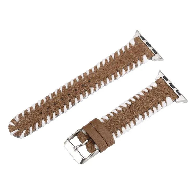 Retro Stitched Wool Genuine Leather Watch Band, For Apple Watch 46mm / 49mm / 45mm / 44mm, For Apple Watch 42mm / 41mm / 40mm / 38mm
