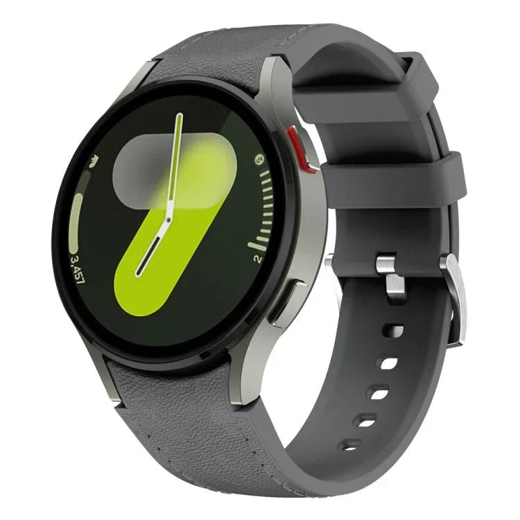 Silver Pin Buckle Leather Silicone Watch Band, For Samsung Galaxy Watch 7 / 6 / 5 / 4