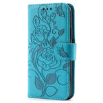 Rose Butterfly Embossed Leather Phone Case, For iPhone 17e / 16e, For iPhone 17 Pro Max, For iPhone 17 Pro, For iPhone 17, For iPhone Air
