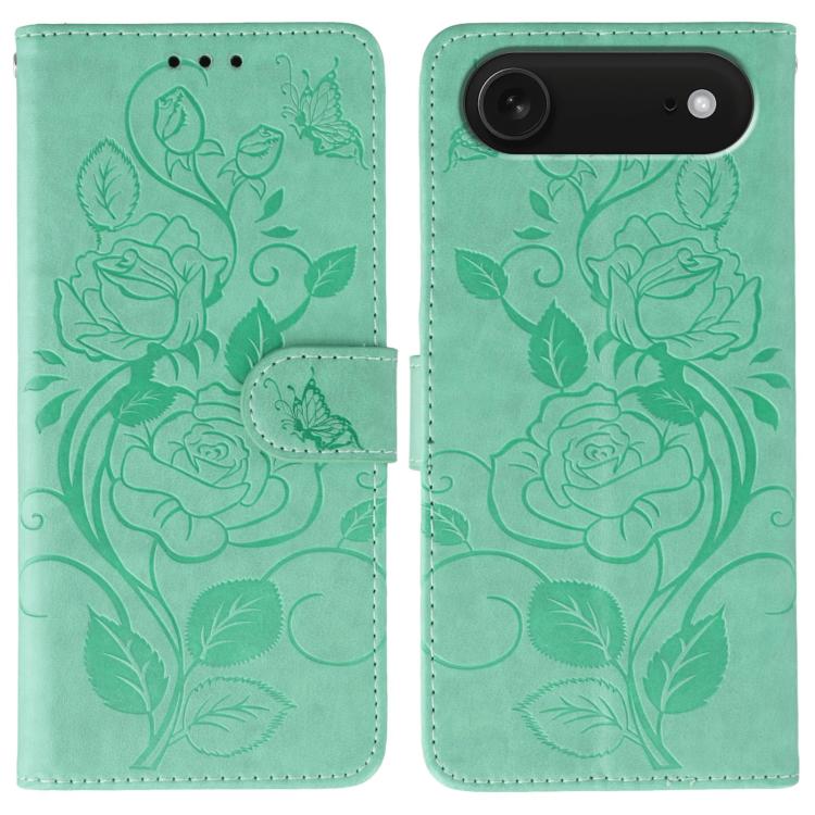 Rose Butterfly Embossed Leather Phone Case, For iPhone 17e / 16e, For iPhone 17 Pro Max, For iPhone 17 Pro, For iPhone 17, For iPhone Air