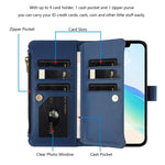 Magnetic Closure 9 Card Slots Zipper Leather Case with Hand Strap, For iPhone 11 Pro Max, For iPhone 11, For iPhone 11 Pro, For iPhone XS / X, For iPhone XR, For iPhone XS Max, For iPhone 8 Plus / 7 Plus