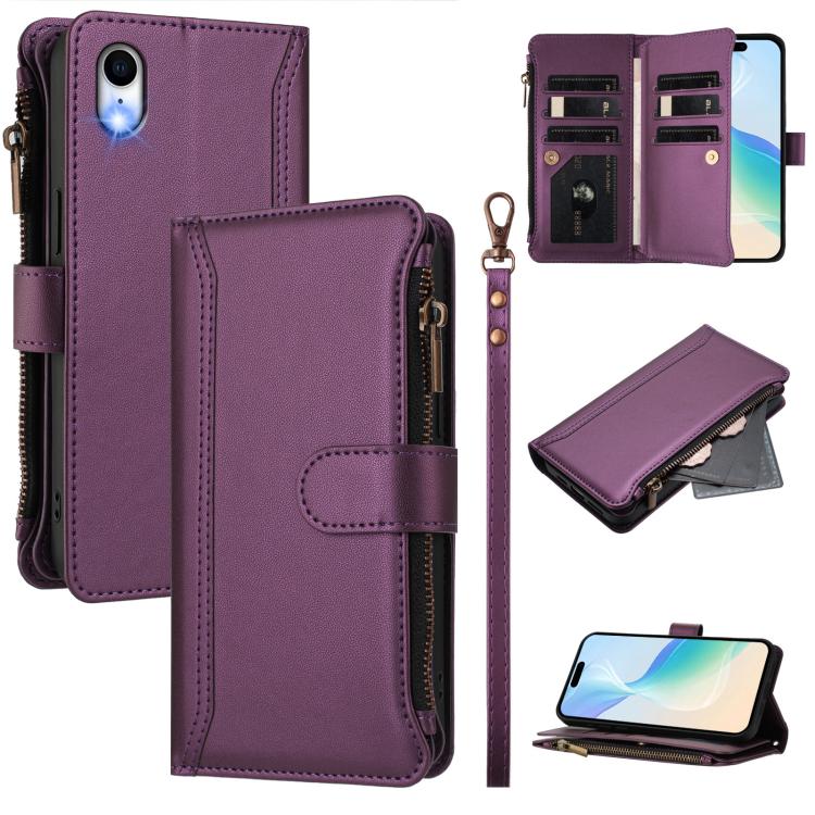 Magnetic Closure 9 Card Slots Zipper Leather Case with Hand Strap, For iPhone 11 Pro Max, For iPhone 11, For iPhone 11 Pro, For iPhone XS / X, For iPhone XR, For iPhone XS Max, For iPhone 8 Plus / 7 Plus