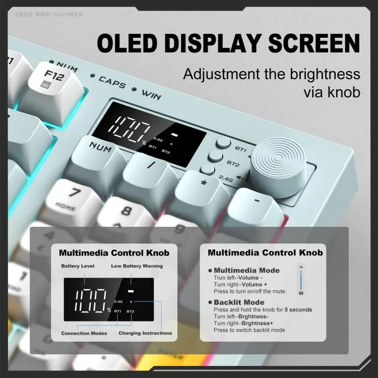 ONIKUMA G80 Bluetooth 2.4G Wired Silent Silver Membrane Keyboard