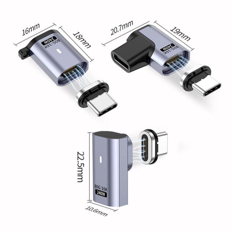 Type-C Male to Female PD240W 80Gbps 60K Magnetic Suction Adapter, Straight Head, Elbow Head, Side Elbow