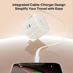 ROCK T90 PD35W Type-C Single Port GaN Wall Charger with Type-C Retractable Cable, UK Plug, EU Plug