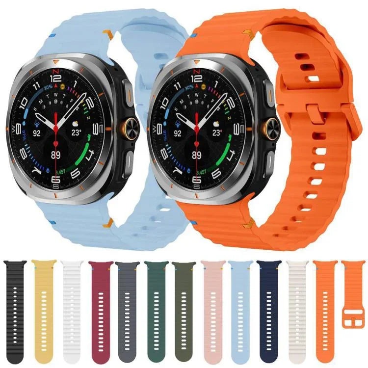 For Samsung Galaxy Watch8 Classic 46mm / Watch8 44mm / 40mm xDfind Wavy Grain Stitched Silicone Watch Band, L