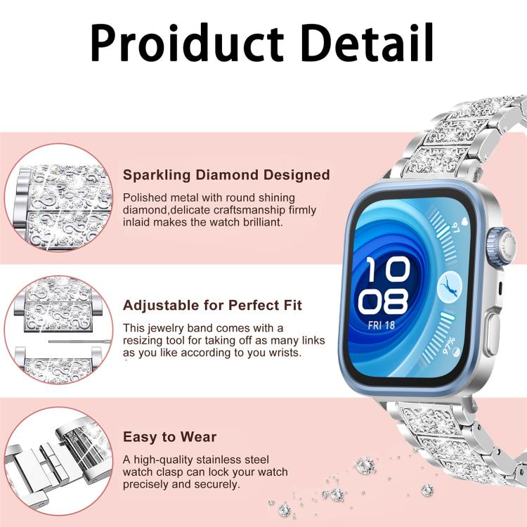xDfind Diamond Jewelry Stainless Steel Watch Band, For Huawei Watch Fit 5 / Fit 5 Pro 20mm, For Huawei Band 10 / 9 / 8 14mm