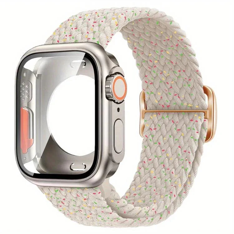 Ladder Buckle Loop Nylon Watch Band with Change to Ultra 49mm Film PC Cover, For Apple Watch Series 44mm, For Apple Watch Series 40mm, For Apple Watch Series 10 / 11 46mm, For Apple Watch Series 10 / 11 42mm, For Apple Watch Series 45mm                ...