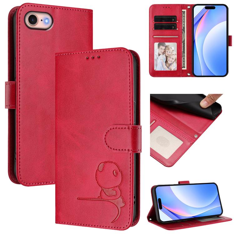 Litter Panda Embossing RFID Leather Phone Case with Lanyard, For iPhone 14 Pro Max, For iPhone SE 2022 / 2020 / 8 / 7, For iPhone 13 Pro Max, For iPhone 13 Pro, For iPhone 13 mini, For iPhone 12 / 12 Pro, For iPhone 12 Pro Max, For iPhone 12 mini