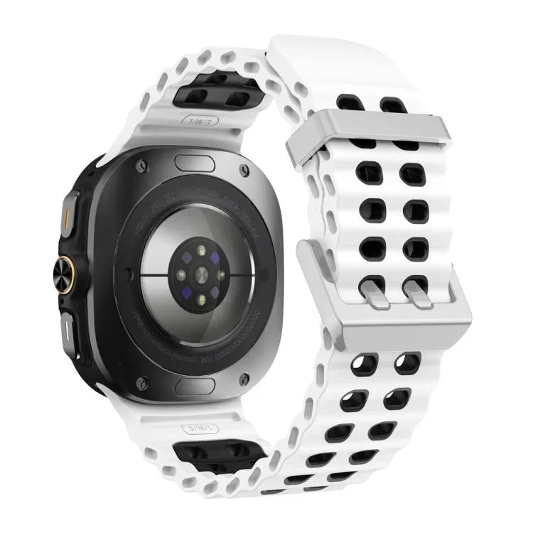 Ocean Two Color Dual-Row Hole Silver Buckle Silicone Watch Band, For Samsung Galaxy Watch Ultra / Ultra 2025