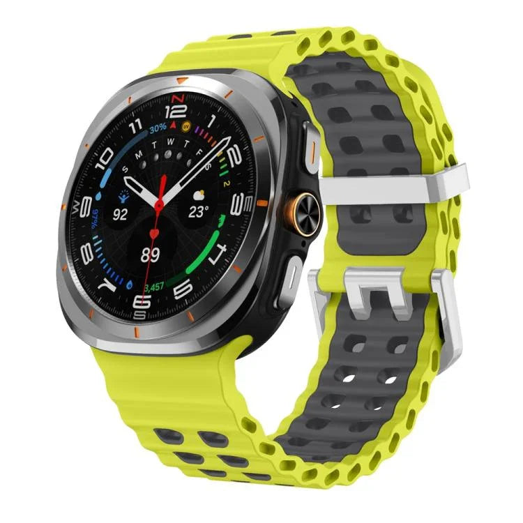Ocean Two Color Dual-Row Hole Silver Buckle Silicone Watch Band, For Samsung Galaxy Watch Ultra / Ultra 2025