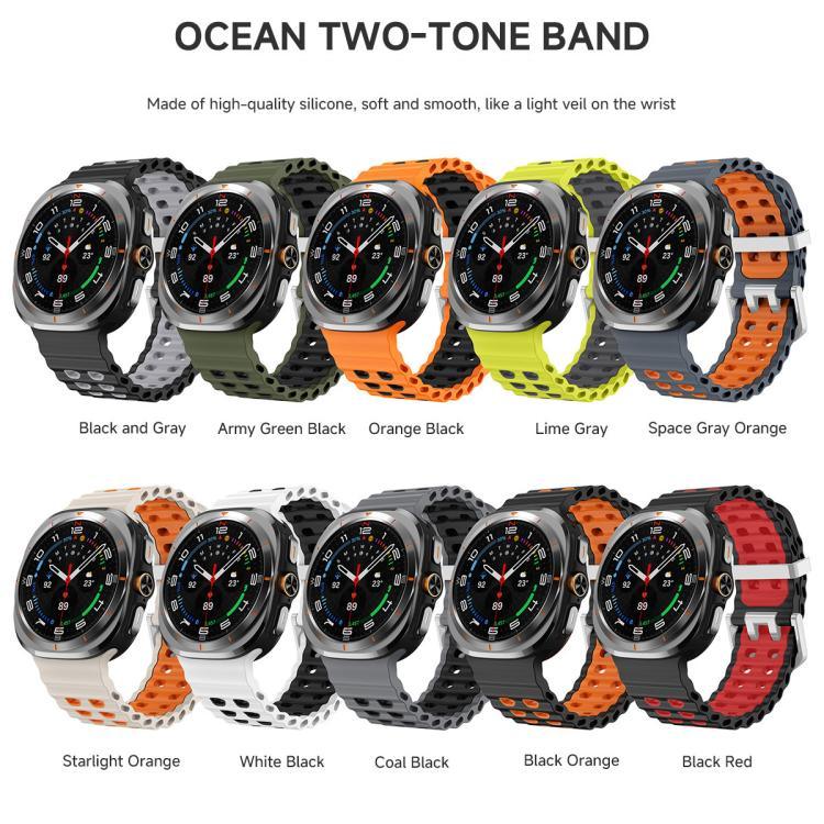 Ocean Two Color Dual-Row Hole Silver Buckle Silicone Watch Band, For Samsung Galaxy Watch Ultra / Ultra 2025