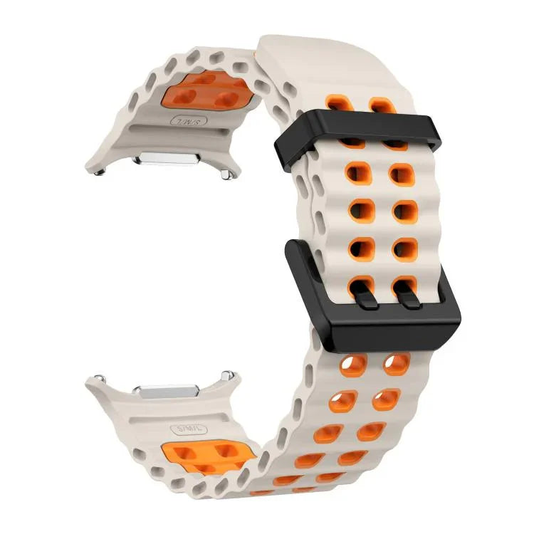 xDfind Black Buckle Ocean Two Color Dual-row Hole Silicone Watch Band, For Samsung Galaxy Watch Ultra 47mm / Ultra 2025, For Samsung Galaxy Watch8 / 8 Classic