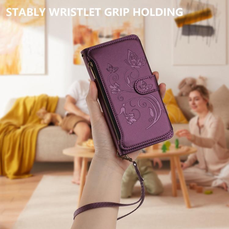 Butterfly Love Flower Multi-card Zipper Wallet Leather Phone Case, For iPhone 17e / 16e, For iPhone 17 Pro Max, For iPhone 17 Pro, For iPhone 17, For iPhone Air, For iPhone 16 Pro Max