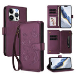 Butterfly Love Flower Multi-card Zipper Wallet Leather Phone Case, For iPhone 16 Pro, For iPhone 16 Plus, For iPhone 16, For iPhone 15 Pro Max, For iPhone 15 Pro, For iPhone 15 Plus