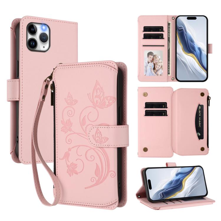 Butterfly Love Flower Multi-card Zipper Wallet Leather Phone Case, For iPhone 11 Pro Max, For iPhone 11, For iPhone 11 Pro, For iPhone X / XS, For iPhone XR, For iPhone XS Max