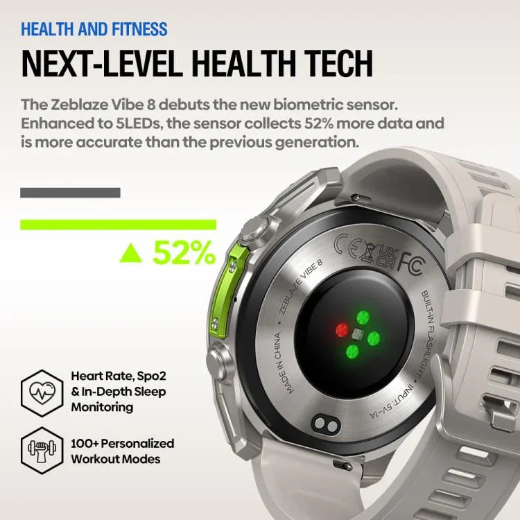 Zeblaze Vibe 8 Rugged Outdoor Smart Watch 1.43 inch Screen 5 ATM & IP69K Built-in Flashlight