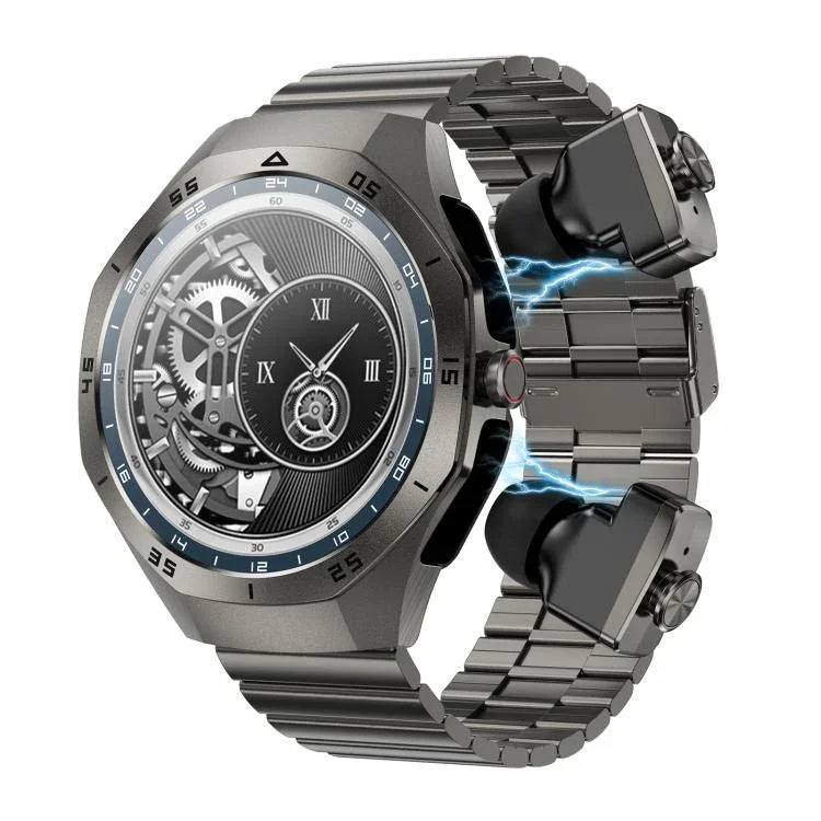 F38 Dual-ear Bluetooth Earphone Smart Watch IP67 Supports Heart Rate Monitoring, Silicone, Leather, Steel
