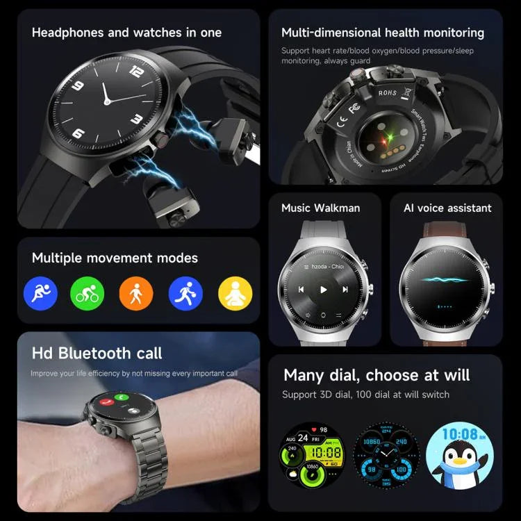 F39 1.43 inch AMOLED Screen 2 in 1 Bluetooth Earphone Smart Watch, Support Bluetooth Call / NFC