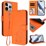 Embossed Heart Cat Leather Phone Case with Hand Strap, For iPhone Air, For iPhone 16 Pro Max, For iPhone 16 Pro, For iPhone 16 Plus