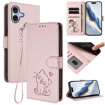 Embossed Heart Cat Leather Phone Case with Hand Strap, For iPhone Air, For iPhone 16 Pro Max, For iPhone 16 Pro, For iPhone 16 Plus