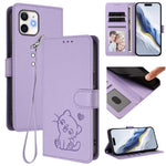 Embossed Heart Cat Leather Phone Case with Hand Strap, For iPhone 13 mini, For iPhone 12 / 12 Pro, For iPhone 12 Pro Max, For iPhone 12 mini