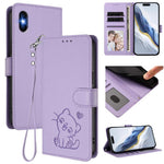 Embossed Heart Cat Leather Phone Case with Hand Strap, For iPhone XR, For iPhone XS Max, For iPhone 7 Plus / 8 Plus