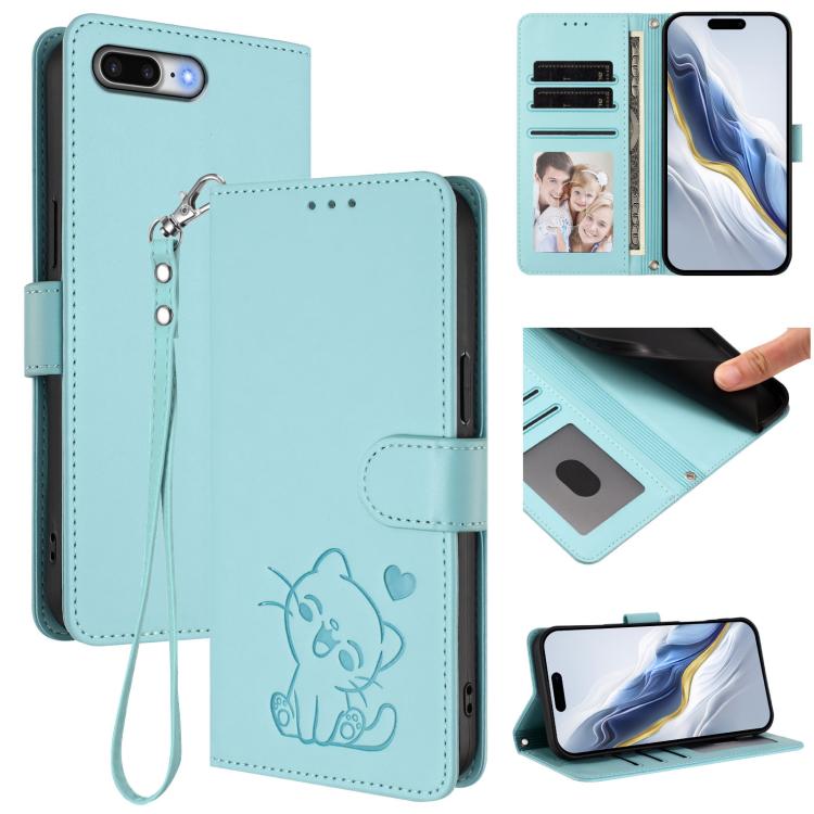 Embossed Heart Cat Leather Phone Case with Hand Strap, For iPhone XR, For iPhone XS Max, For iPhone 7 Plus / 8 Plus