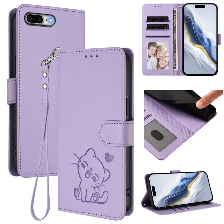 Embossed Heart Cat Leather Phone Case with Hand Strap, For iPhone XR, For iPhone XS Max, For iPhone 7 Plus / 8 Plus