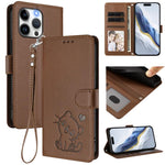 Embossed Heart Cat Leather Phone Case with Hand Strap, For iPhone 14 Pro Max, For iPhone 7 / 8 / SE 2022, For iPhone 13 Pro Max, For iPhone 13 Pro