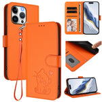 Embossed Heart Cat Leather Phone Case with Hand Strap, For iPhone 14 Pro Max, For iPhone 7 / 8 / SE 2022, For iPhone 13 Pro Max, For iPhone 13 Pro