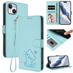 Embossed Heart Cat Leather Phone Case with Hand Strap, For iPhone 13 mini, For iPhone 12 / 12 Pro, For iPhone 12 Pro Max, For iPhone 12 mini
