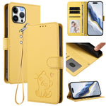 Embossed Heart Cat Leather Phone Case with Hand Strap, For iPhone 13 mini, For iPhone 12 / 12 Pro, For iPhone 12 Pro Max, For iPhone 12 mini