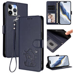 Embossed Heart Cat Leather Phone Case with Hand Strap, For iPhone 13 mini, For iPhone 12 / 12 Pro, For iPhone 12 Pro Max, For iPhone 12 mini