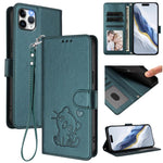 Embossed Heart Cat Leather Phone Case with Hand Strap, For iPhone 11 Pro Max, For iPhone 11, For iPhone 11 Pro, For iPhone X / XS