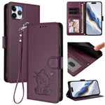 Embossed Heart Cat Leather Phone Case with Hand Strap, For iPhone 11 Pro Max, For iPhone 11, For iPhone 11 Pro, For iPhone X / XS