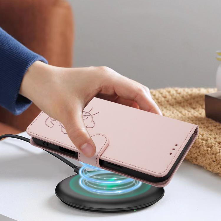 Embossed Heart Cat Leather Phone Case with Hand Strap, For iPhone XR, For iPhone XS Max, For iPhone 7 Plus / 8 Plus