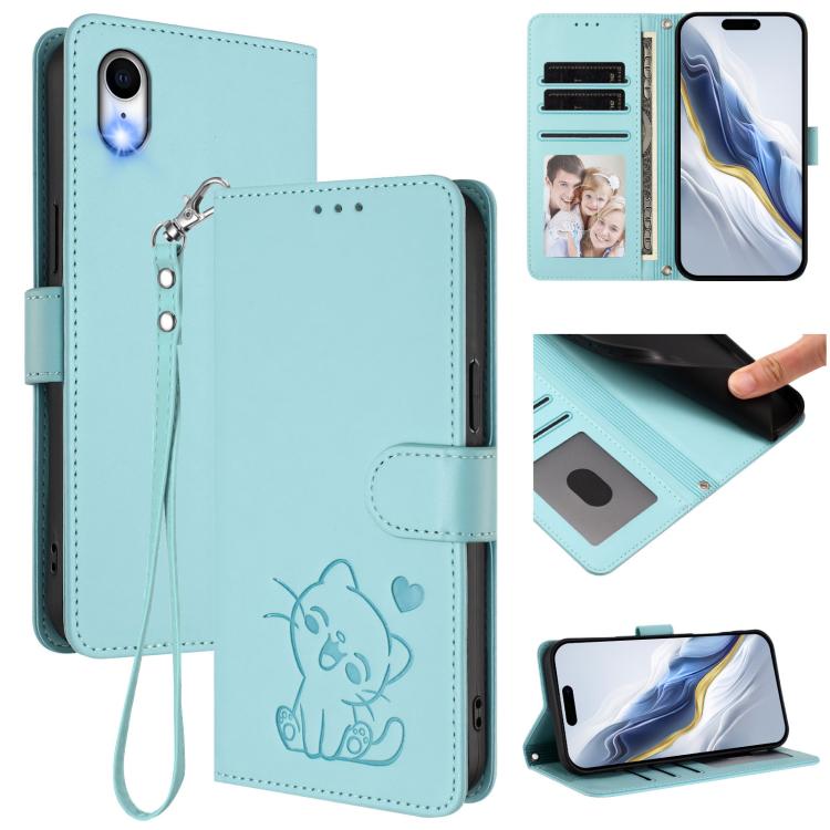 Embossed Heart Cat Leather Phone Case with Hand Strap, For iPhone XR, For iPhone XS Max, For iPhone 7 Plus / 8 Plus