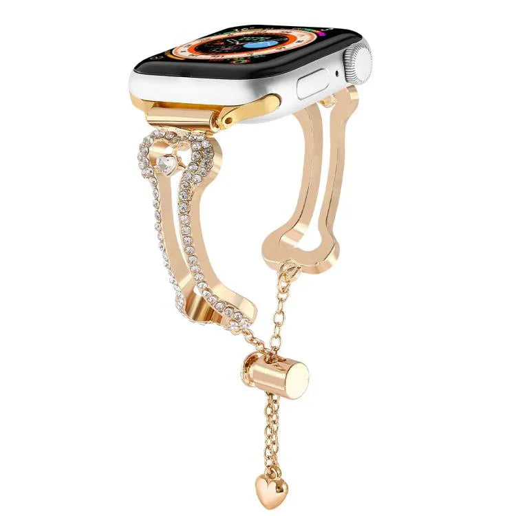 Bone Chain Shaped Diamond Metal Watch Band, For Apple Watch 46mm / 49mm / 45mm / 44mm, For Apple Watch 42mm / 41mm / 40mm / 38mm