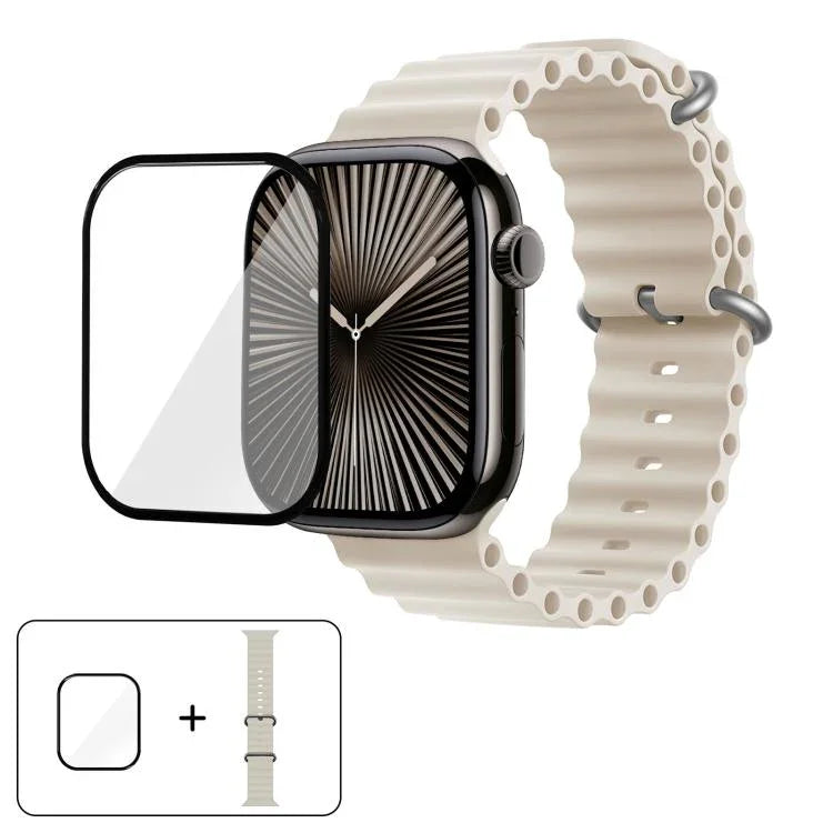 Ocean Silicone Watch Band with 3D Curved Film, For Apple Watch Series 10 46mm, For Apple Watch Series 10 42mm, For Apple Watch Series 44mm