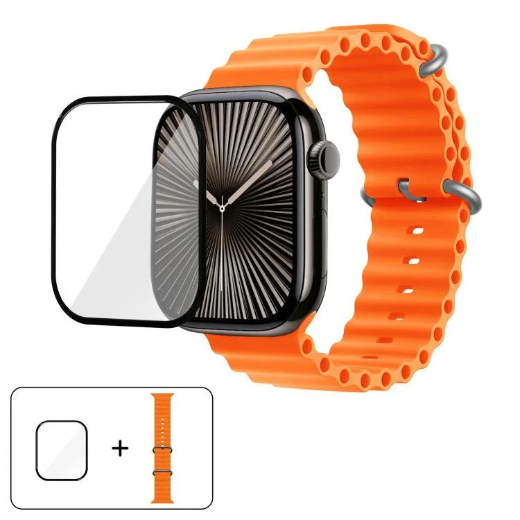 Ocean Silicone Watch Band with 3D Curved Film, For Apple Watch Series 10 46mm, For Apple Watch Series 10 42mm, For Apple Watch Series 44mm