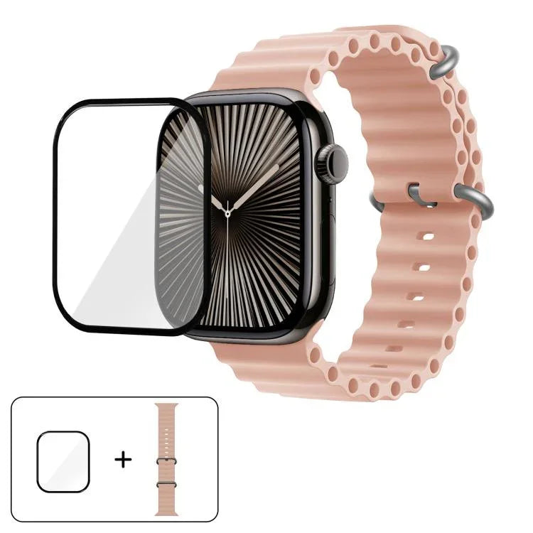 Ocean Silicone Watch Band with 3D Curved Film, For Apple Watch Series 10 46mm, For Apple Watch Series 10 42mm, For Apple Watch Series 44mm